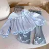 Conjunto Casual Elegante de Outono Duas Peças para Meninas, Bebê Menina 2026 Nova Camisa Boneca Jeans Conjunto Influenciador da Internet