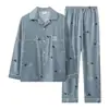 Pijamas Nuevos para Hombre Primavera y Otoño Manga Larga Imitación Algodón Talla Grande Otoño e Invierno Conjunto Casual para el Hogar para Hombre Que Se Puede Usar Afuera