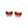 Pendientes de Mariposa Novedosos y de Moda en Acero de Titanio con Goteo de Aceite para Mujer, Pendientes Pequeños de Acero Inoxidable de Alta Gama Estilo Chanel al por Mayor