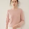 Suéter de Cashmere Gola Redonda para Mulheres, Pulôver Solto Outono e Inverno, Top de Tricô de Lã Cor Sólida Manga Longa, Camada Interna Suéter Básico