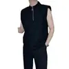 Chaleco con Cremallera de Cuello Medio para Hombre Diseño de Nicho Sentido de Diseño Hombrera Acolchada Camiseta sin Mangas Alto Sentido Deportivo Fitness Chaleco de Color Sólido