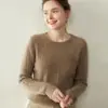 Baicai Rong Novo Estilo Outono/Inverno Tricô de Ponto Trançado Gola Redonda Caxemira Feminino Simples Fashionável Tendência Suéter Manga Longa Tricô Camada de Base