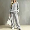 Traje de Punto Transfronterizo Europeo y Americano de Comercio Exterior para Mujer Otoño e Invierno 2026, Conjunto de Dos Piezas, Top de Cuello Redondo de Manga Larga, Pantalones de Pierna Ancha al por Mayor