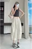 Calça feminina cropped estilo japonês, modelo balão, 2026, nova, verão, solta, casual, preguiçosa, retrô, moderna, cargo