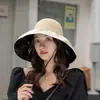 Sombrero para Mujer Verano Bolsa de Almacenamiento de Vinilo Sombrero de Pescador Sombrero de Paja Sombrero de Sol con Lazo Sombrero de Sol Hueco con Protección Solar Sombrero de Sol