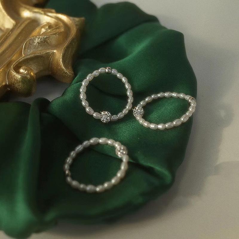 ins风小众设计珍珠水晶球戒指女不掉色简约百搭轻奢