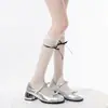 Calcetines de Encaje con Lazo Hasta el Muslo Verano Finos Blancos Estilo Ballet Calentadores de Piernas de Malla Japoneses Lolita JK