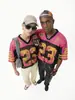 Roupa Masculina Jie Zhan Estilo Americano Color Block com Tela Camisa de Baseball Manga Curta, Nova para Primavera/Verão 26, Top com Estampa Digital Color Block Retrô Decote V.