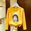 Camiseta de manga comprida para meninas, nova e estilosa, 2026 primavera e outono, blusa básica de algodão puro para meninas, top de outono fofo para crianças