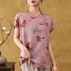 Nuevo top de verano a la moda estilo chino, cuello redondo, botones retro, manga corta, estampado, sencillo, ropa ligera para mujer
