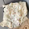 Pijama de Algodão Nuvem para Primavera e Outono Feminino, Conjunto Minimalista com Gola de Renda, Xadrez Azul Claro, Modelagem Solta, Tamanho Grande, Calça de Manga Longa, Roupa de Casa