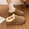 Sapatos Birkenstock Femininos de Solado Grosso, Chinelos Peludos para Mulheres, Novos Sapatos de Algodão Aveludado Outono e Inverno 2025, Botas de Neve Meia-Bota com Biqueira