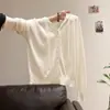 Cárdigan de Punto con Capucha Blanco Ligeramente Transparente Protección Solar para Mujer Verano 2025 Nuevo Chaqueta Superior Abotonada Sencilla Holgada Delgada