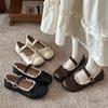 Sapatos Mary Jane Macios de Solado Flexível Estilo Francês com Saia, Sapatos Planos de Couro Retro com Bico Redondo e Laço para Mulheres, Novo 2025 Primavera e Outono