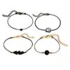 Pulsera de cadena con charm de nudo de hoja estilo bohemio, pulsera de amor negra, pulsera de cuentas de loto, pulsera de hoja, juego de 4 piezas