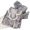 Pijama de encaje de otoño para mujer, nuevo conjunto de algodón nube de manga larga con cuello pequeño y pantalón largo, ropa de casa casual