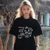 Blusa de Verão Feminina Plus Size Cinza Solta Emagrecedora Tamanho Grande 100kg Manga Curta Nicho Ombro Normal Gola Redonda com Senso de Design