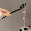 Nueva Horquilla de Lujo Estilo Chino Imitación Ébano con Borlas de Estilo Antiguo para Mujer, Adecuada para Cabello Grueso