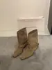Versión de Piel de Oveja~Botas de Pantalón de Tacón Grueso y Punta Cuadrada 2026 Otoño/Invierno Nuevas Botas Cortas con Hebilla Botines Cortos Adelgazantes Retro