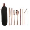 Viaje portátil al aire libre transfronterizo cuchillo y tenedor de acero inoxidable cuchara cepillo pajita para té de leche con perlas palillos juego de 8 piezas