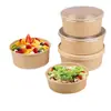 Caja de Almuerzo de Papel Kraft Redonda para Llevar Comida Ligera Ensalada de Frutas Recipiente de Grado Alimenticio Desechable Caja para Frutas Cortadas Ensalada de Frutas Bento