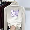 Ropa Nueva de Otoño e Invierno para Niñas, Camiseta Base de Manga Larga para Niños con Cuello Semi-Alto y Borde de Oreja de Felpa, Top Elegante para Llevar por Debajo