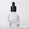 Botella de Aceite Esencial Transparente con Forma de Calavera de 30ml 60ml 120ml Botella de Vidrio Negra Mate con Gotero con Forma de Calavera de 30ml