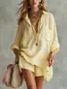 2026 Moda de Verano Nueva Europea y Americana Transfronteriza Conjunto de Shorts de Playa con Bolsillos y Camisa de Algodón y Lino para Mujer