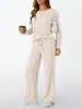 Conjunto de Duas Peças Transfronteiriço para Mulheres Outono 2025 Nova Moda Casual Calça Reta Elegante Solta Gola V Conjunto de Tricô Canelado
