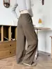 Pantalones de pana de pierna ancha para mujer con bolsillos, nuevo estilo de otoño, corte holgado, adelgazantes, de pierna recta, casuales, de cintura alta, relajados, hasta el suelo