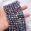 Perlas de agua dulce naturales de 7-8 mm negras con agujero horizontal de doble cara de luz, cuentas de forma especial, collar DIY, accesorios semiacabados para ropa