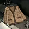Cárdigan de punto de lana con estampado de leopardo, chaqueta suéter de punto de contraste de color vintage para otoño e invierno para mujer