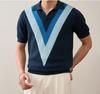 Polo de punto casual de alta gama para hombre con color contrastante, moderno y transpirable, fino de manga corta con cuello de solapa y combinación de colores, jersey para llevar debajo