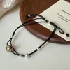 Plata de Ley S925 Pulsera de Cuerda Negra Trenzada con Cuentas de Plata Ajustable Ins Simple Versátil Diseño de Nicho Moda
