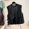 Chaleco vintage de cuero PU color café, atuendo de otoño para mujer, elegante y sofisticado, perfecto para superponer, corto y sin mangas, prenda exterior de moda