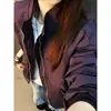 Chaqueta de vuelo morada estilo americano con cuello alto para hombre, chaqueta de trabajo patchwork deconstruida para primavera/otoño, cortavientos softshell corto