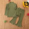 Comércio Exterior Roupas Infantis Conjunto de Primavera e Outono para Meninas Europeias e Americanas Moda Ins Conjunto de Duas Peças com Top Canelado de Manga Longa e Calças Flare