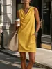 2026 Nuevo Vestido Corto de Mujer de Color Sólido, Caído, sin Mangas, Cuello Fruncido, Bolsillo, de Venta Caliente Transfronteriza Europea y Americana en Tiktok