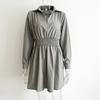 Vestido com gola de camisa autodesenhada feminino trançado cintura apertada manga longa primavera e outono novo vestuário feminino transfronteiriço europeu e americano