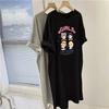 Camiseta Manga Curta Cartoon Tamanho Plus Size Saia para Mulheres Estilo K 100kg Tamanho Grande Solta Longa Acima do Joelho Vestido Camisola de Maternidade