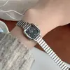Reloj de Cuarzo Retro Cuadrado de Alta Gama para Mujer Correa de Acero Bambú Plateado Escala Romana Temperamento Reloj de Alta Gama