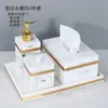 Kit de Lavatório de Banheiro Marbling de Luxo Leve Frasco de Álcool em Gel Caixa de Lenços Bandeja Modelo Combinado Kit para Banheiro de Quarto
