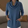 Outono/Inverno 2025 Novo Gola Alta Cor Sólida Manga Longa Estilo Europeu e Americano da Amazon Suéter Casual Confortável com Bolso para Mulheres