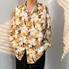 Camisa Floral Retro de Manga Larga Estilo Hong Kong para Hombres y Mujeres, Estilo Perezoso, Caída Suelta, Seda Helada Delgada, Nicho, Camisa Protectora Solar para la Playa