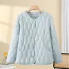 Chaqueta corta de algodón ligera para mujer, ropa para mujeres de mediana edad y mayores, sin cuello, forro interior cálido, chaqueta acolchada de algodón y plumón para otoño e invierno para madres