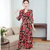 Vestido floral de manga comprida plus size para primavera e outono novo vestido feminino com cintura vestido floral peça externa
