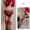 Meias Qianai Sexy Peça Única com Suspensórios de Renda, Ultrafinas, Sexy, Transparentes e Tentadoras, Bumbum Aberto e Exposto Sem Tirar