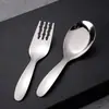 Cuchara y tenedor de acero inoxidable mango corto base plana engrosada cuchara sopera tenedor para bebé cuchara alta apariencia cuchara de mesa vajilla para comer infantil
