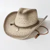 Sombrero de vaquero de paja calada estilo americano, sombrero de paja de ala ancha western transpirable para el verano, sombrero para el sol para exteriores, moderno