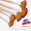5 pinceles de nailon de dos colores con forma de abanico para el cabello, mango de madera con forma de abanico de cola de pez, juego de pinceles de tiza de agua al óleo pintados a mano